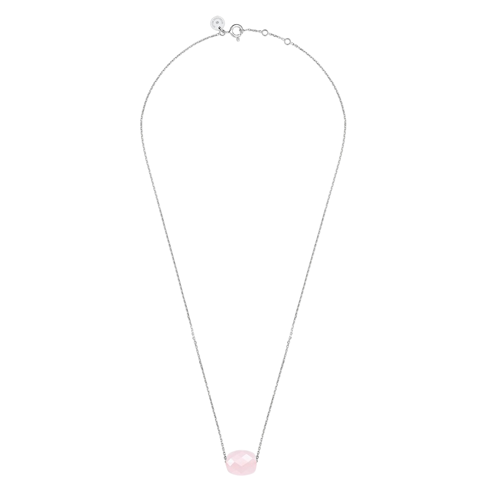 Collier, Quartz Rose Poudre, Or Blanc