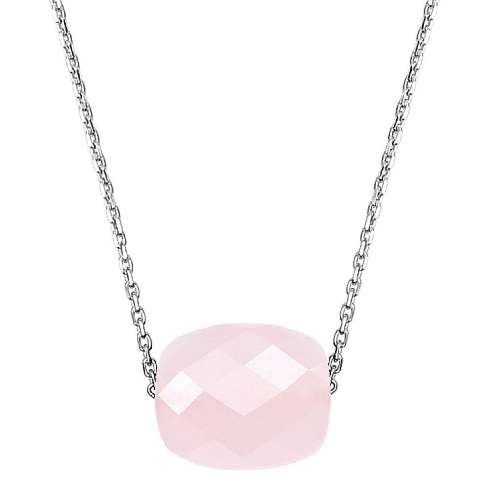 Collier, Quartz Rose Poudre, Or Blanc