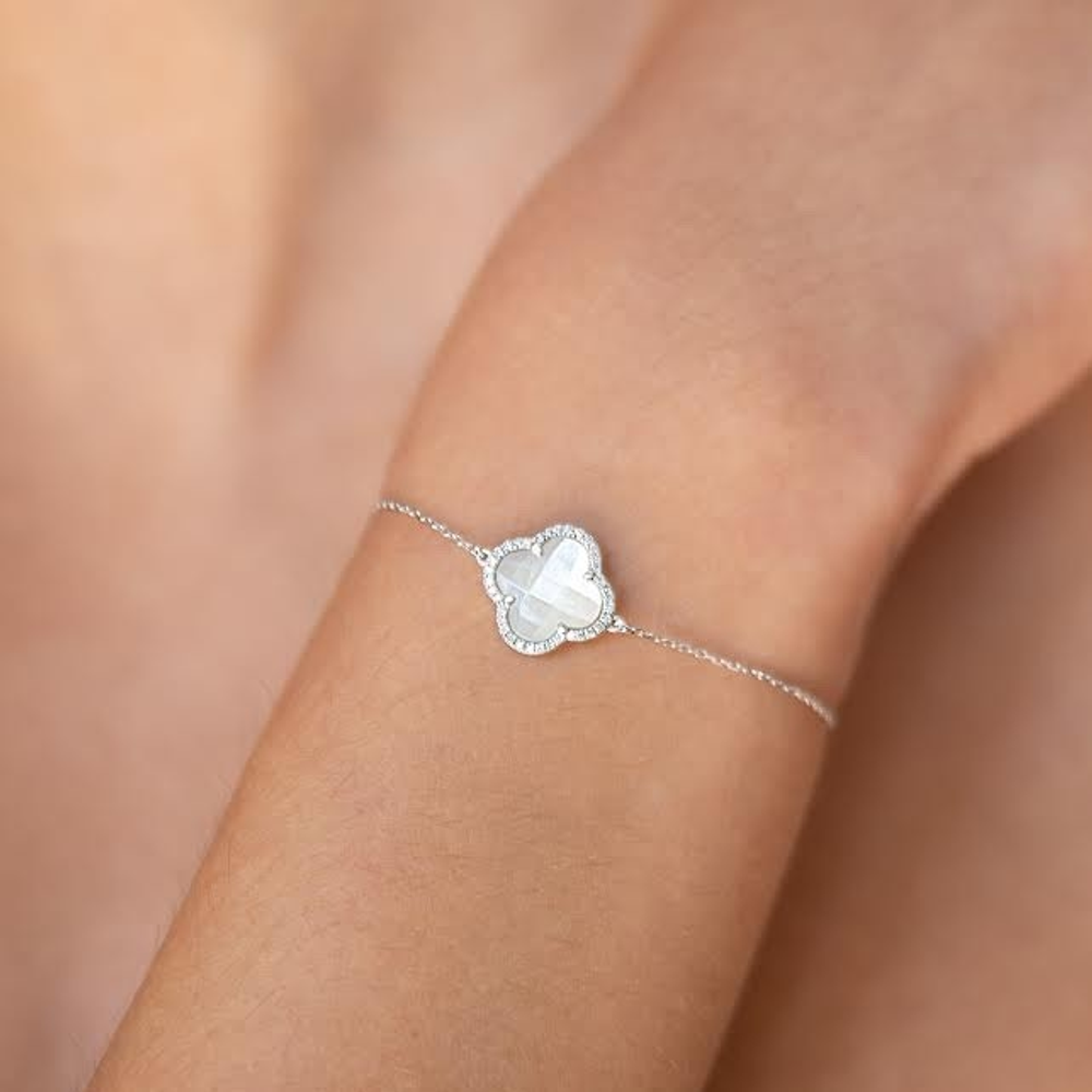 Bracelet, Nacre Blanche, Diamants, Or Blanc
