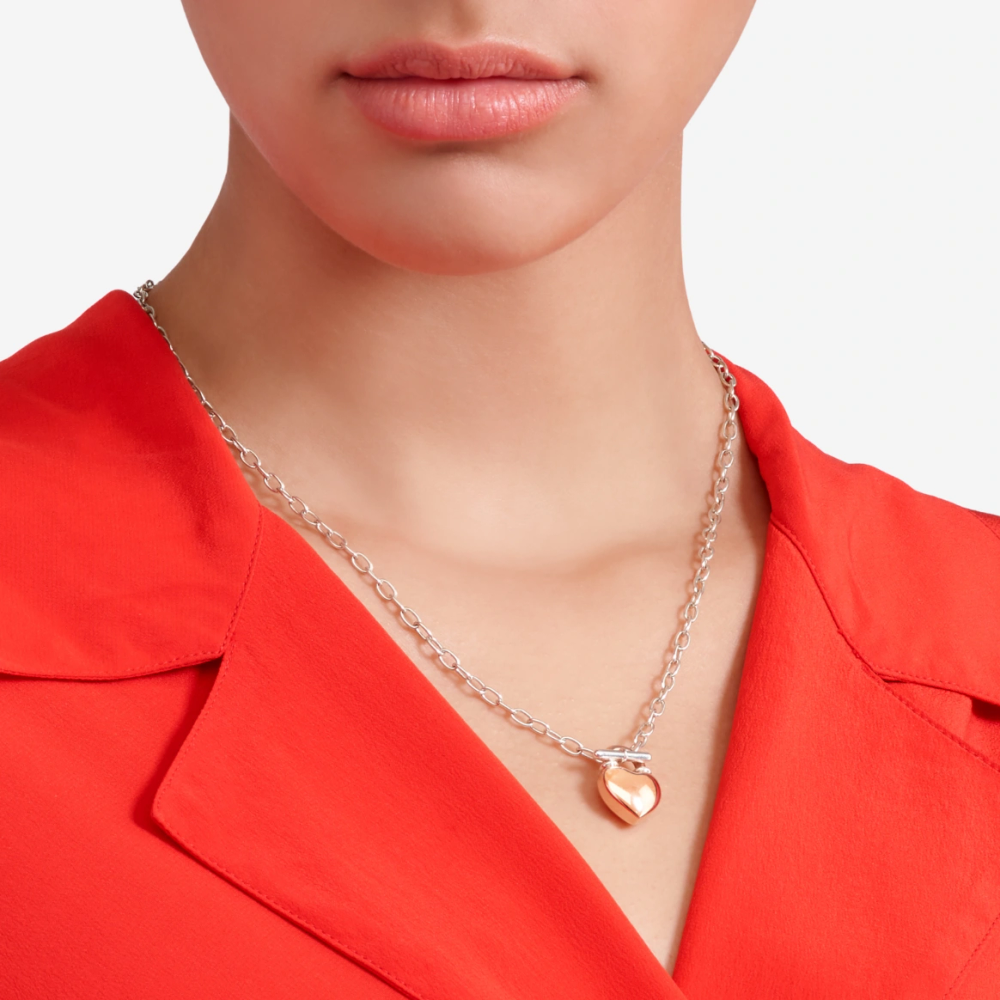 Collier Cœur Or Rose Et Argent