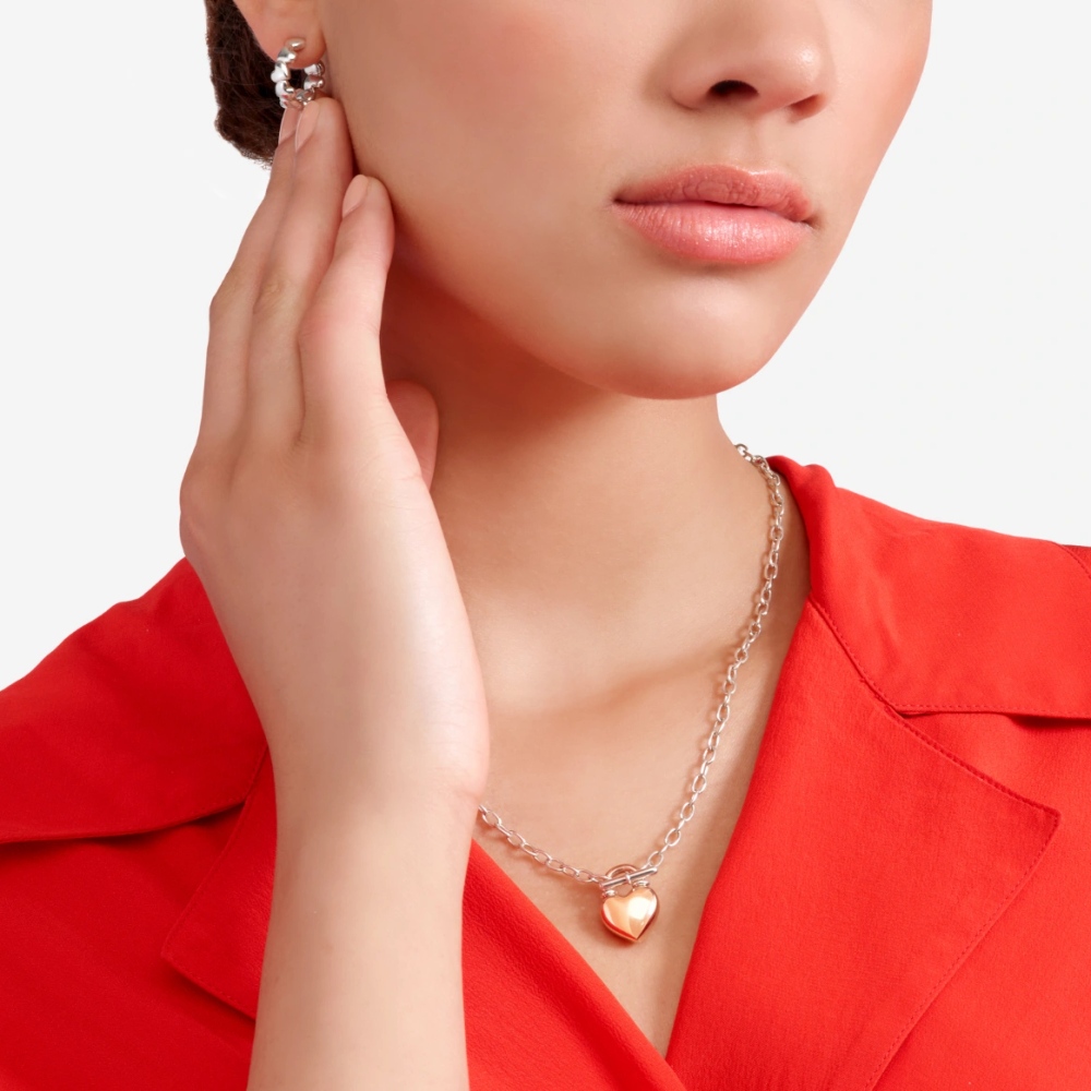 Collier Cœur Or Rose Et Argent