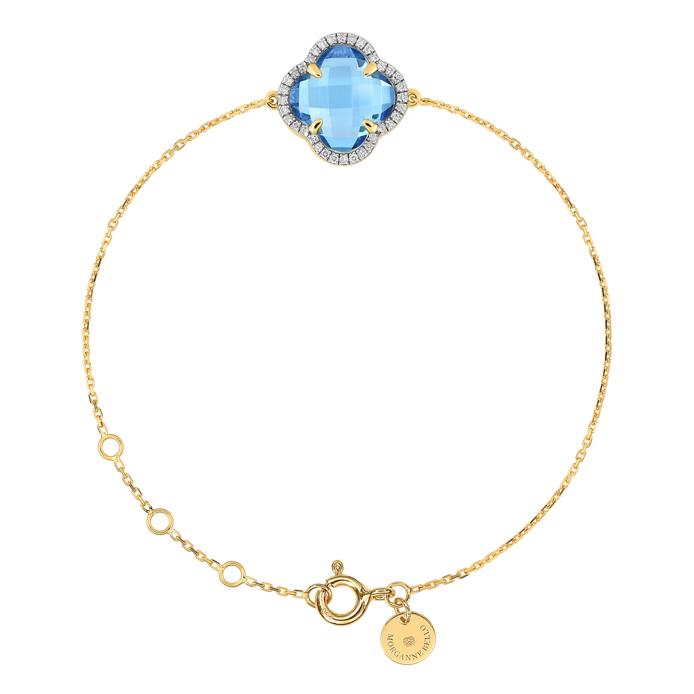 Bracelet, Topaze Swiss Blue, Diamants, Or Jaune