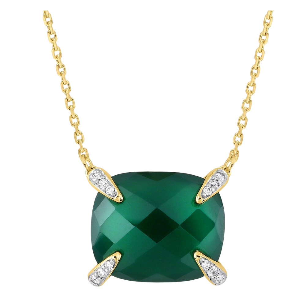 Collier, Agate Verte, Diamants, Or Jaune