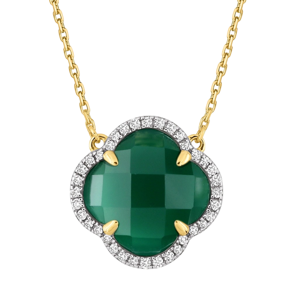 Collier, Agate Verte, Diamants, Or Jaune