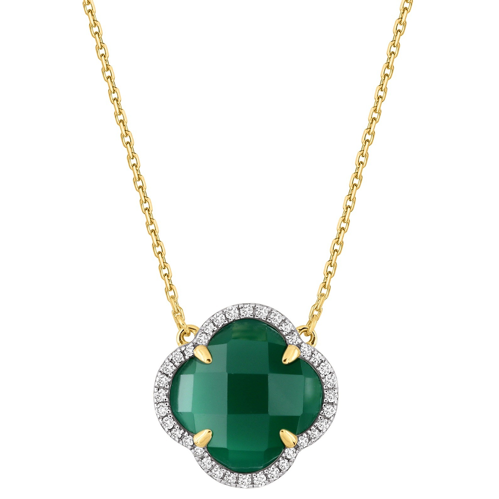 Collier, Agate Verte, Diamants, Or Jaune