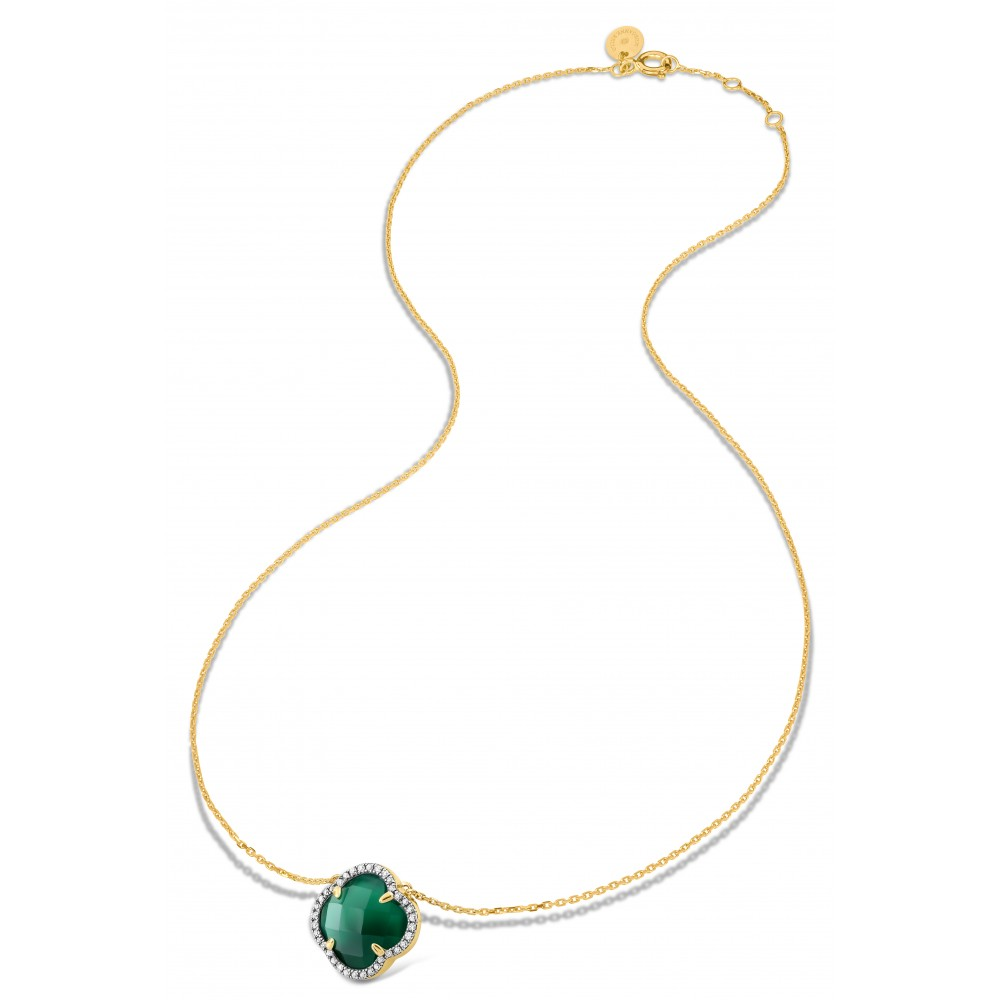 Collier, Agate Verte, Diamants, Or Jaune