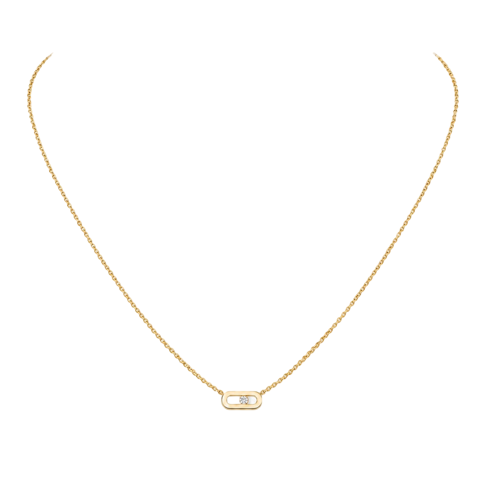 Collier Move Uno, mini modèle Collier Move Uno en or jaune 18 carats, motif serti d'un diamant mobile taille brillant en son centre.