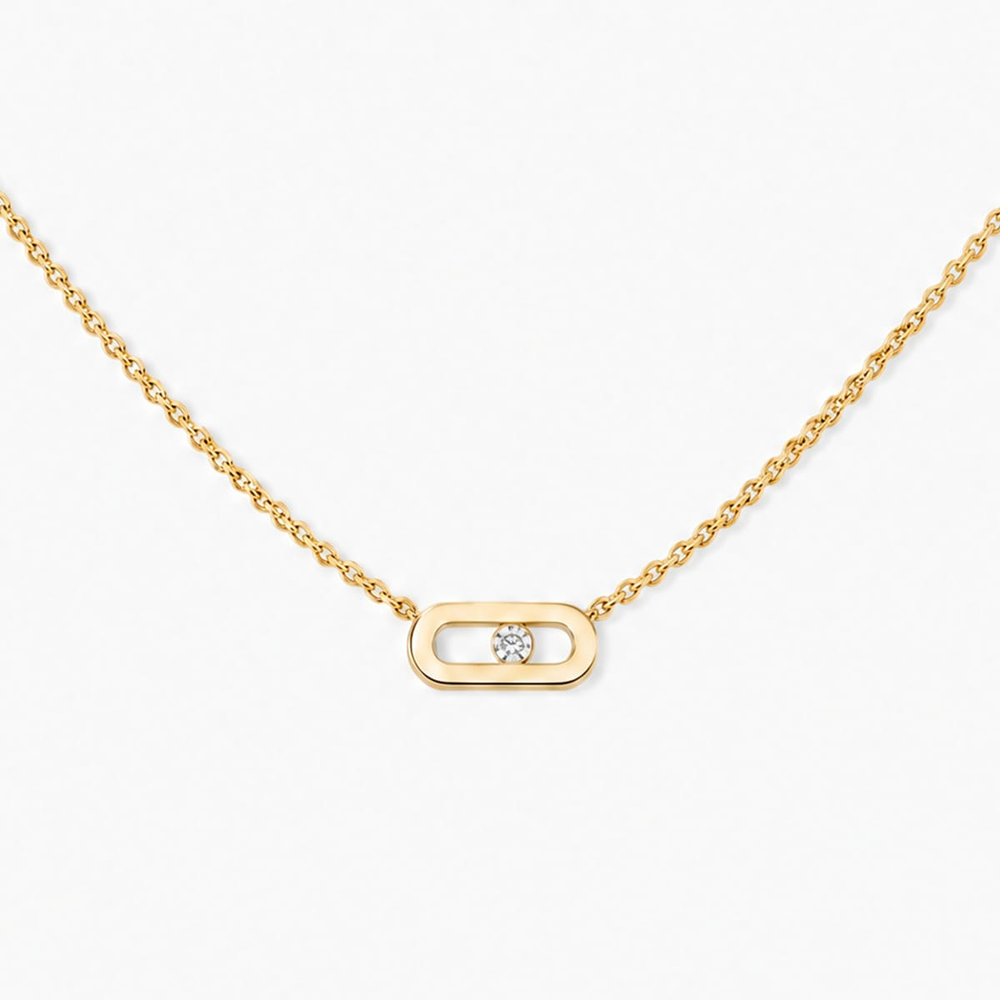 Collier Move Uno, mini modèle Collier Move Uno en or jaune 18 carats, motif serti d'un diamant mobile taille brillant en son centre.