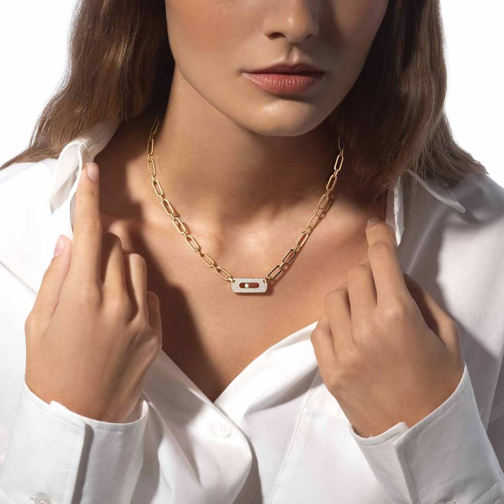 Collier chaîne Move Link semi-pavé Collier diamant en or rose Move Link