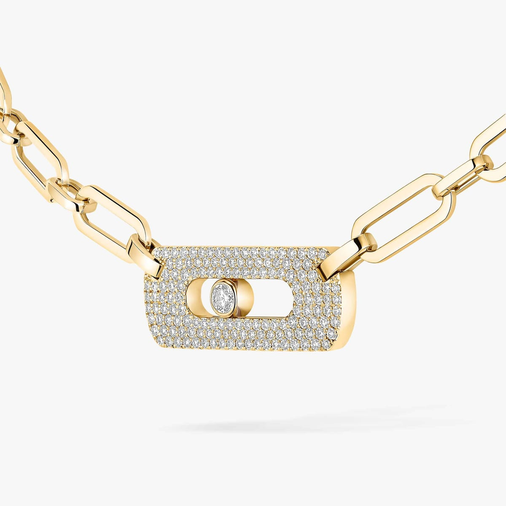 Collier chaîne Move Link semi-pavé Collier diamant en or rose Move Link