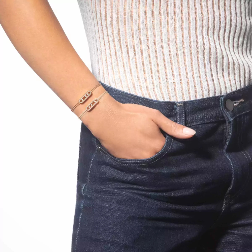 Bracelet cordon beige pavé Messika Care(s) Bracelet Diamant Or Jaune