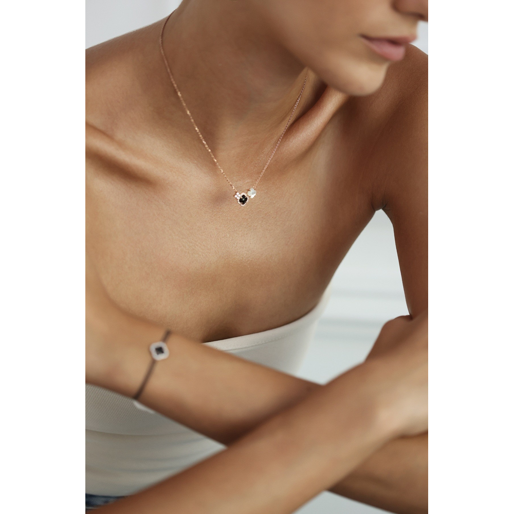 Collier, Onyx, Nacre Blanches, Diamants, Or Rose