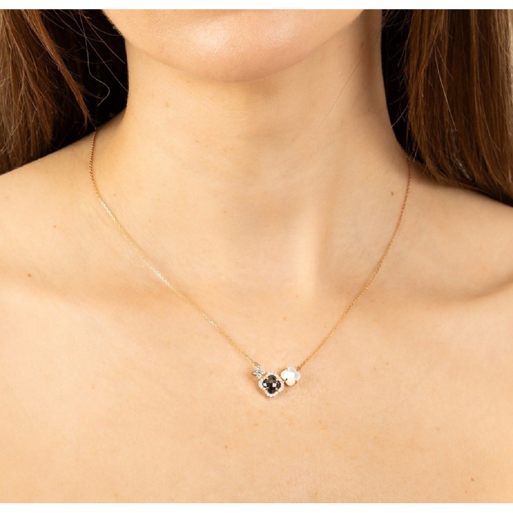 Collier, Onyx, Nacre Blanches, Diamants, Or Rose