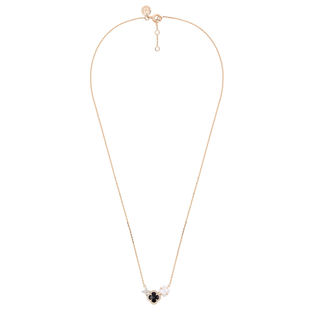Collier, Onyx, Nacre Blanches, Diamants, Or Rose