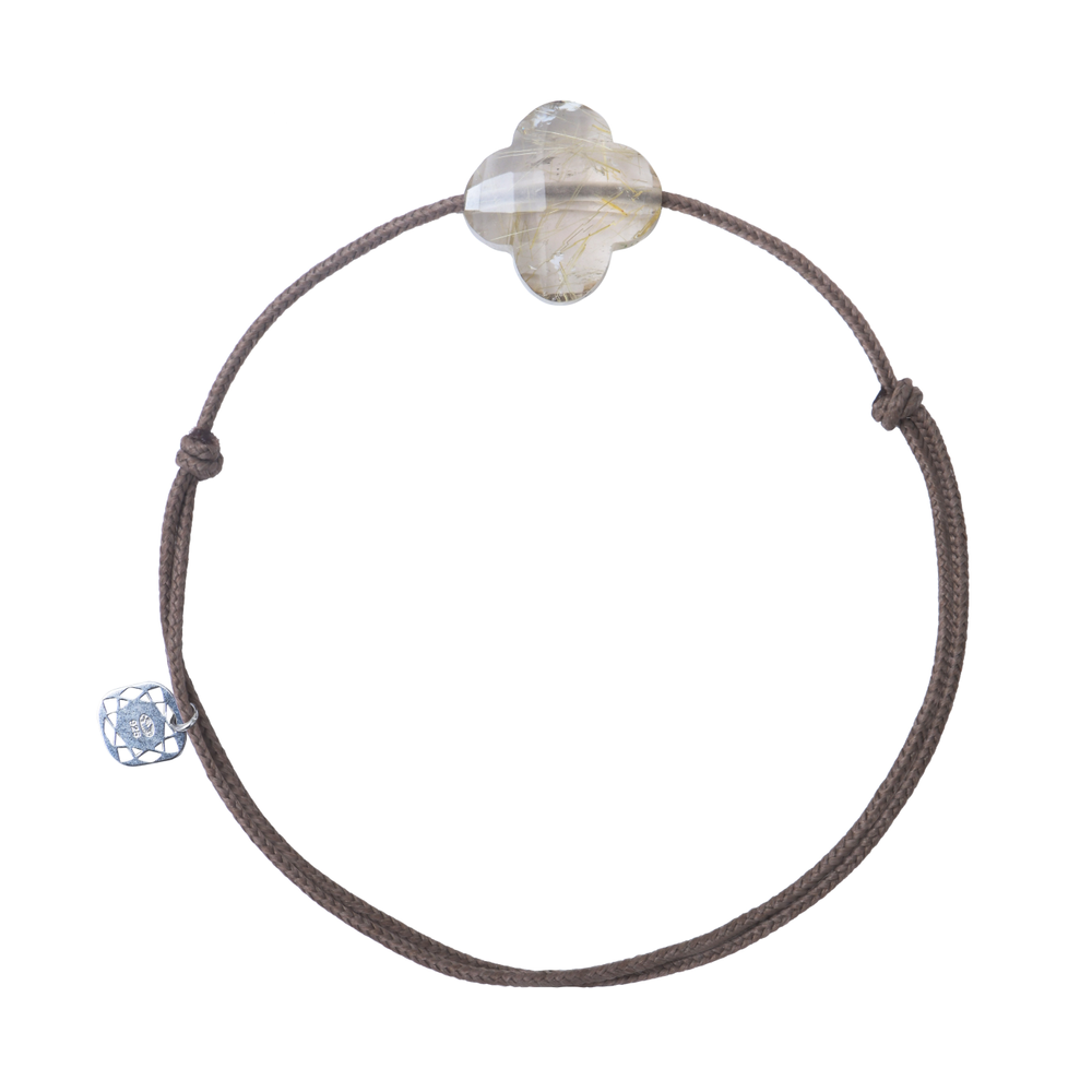 Bracelet, Quartz Rutile Doré, Cordon Taupe