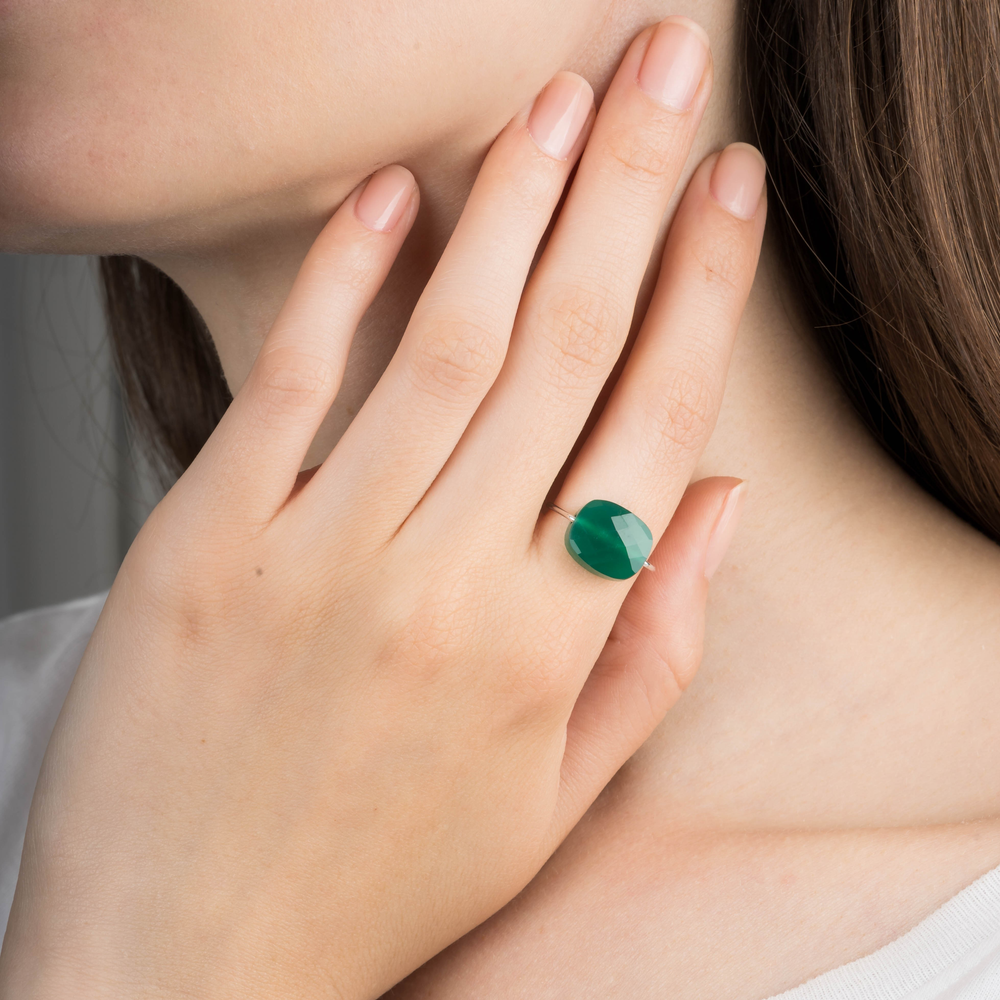 Bague, Agate Verte, Or Blanc - Bijouterie Aurea｜Morges