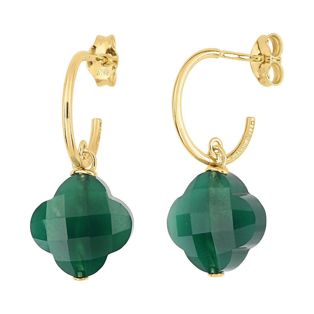 Boucles D'oreilles, Agate Verte, Or Jaune