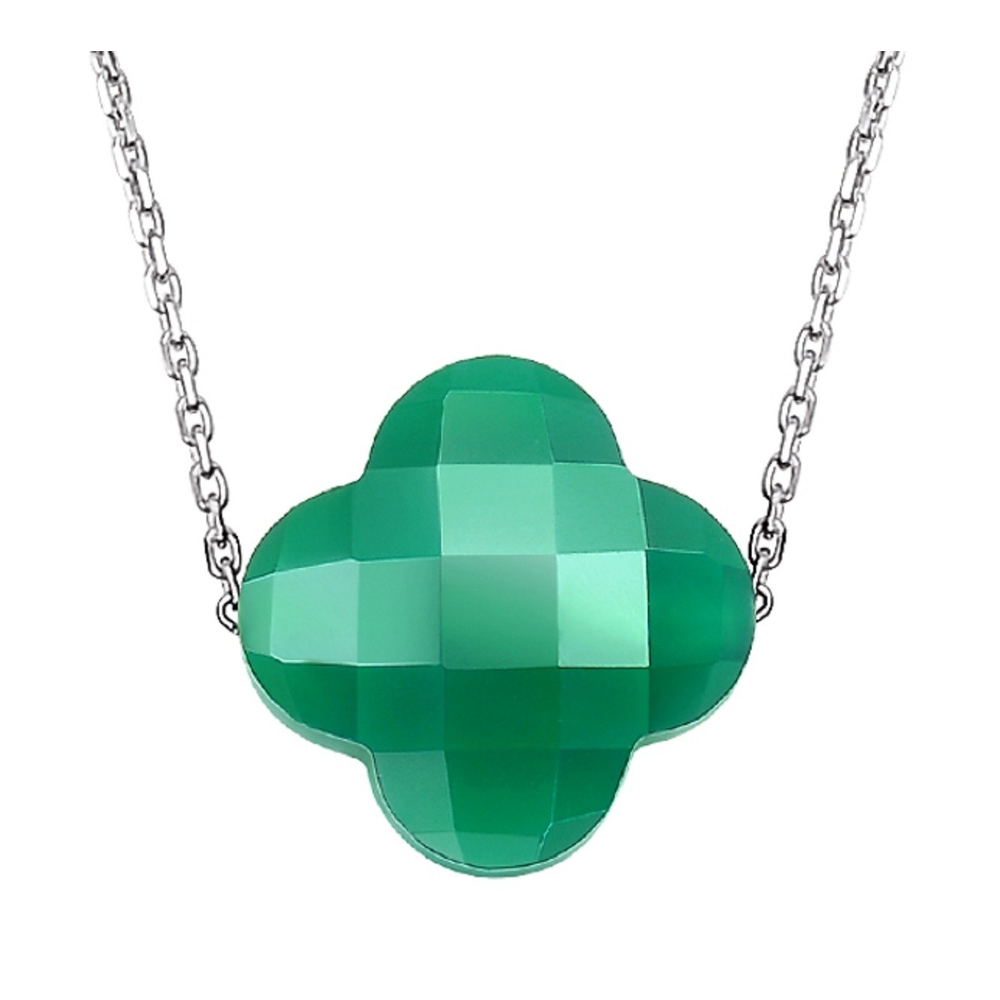 Collier, Agate Verte, Or Blanc