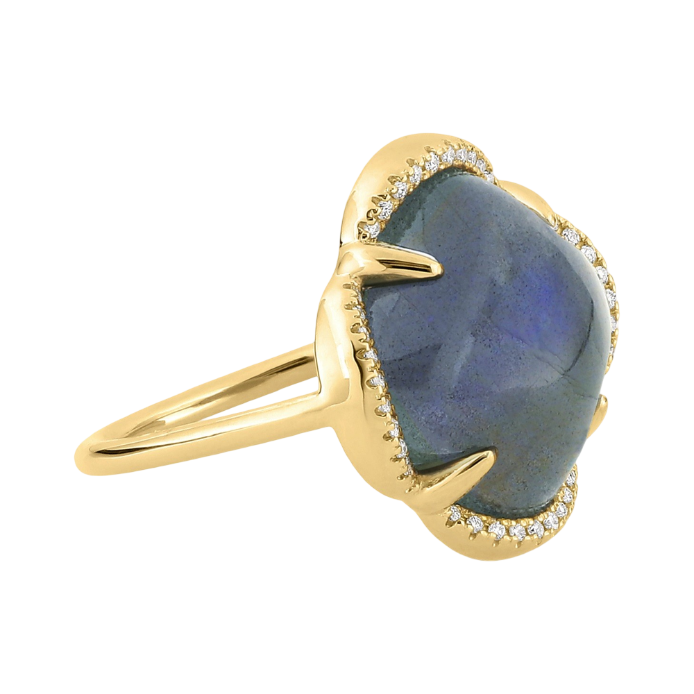 Bague, Labradorite, Entourage Diamants, Or Jaune