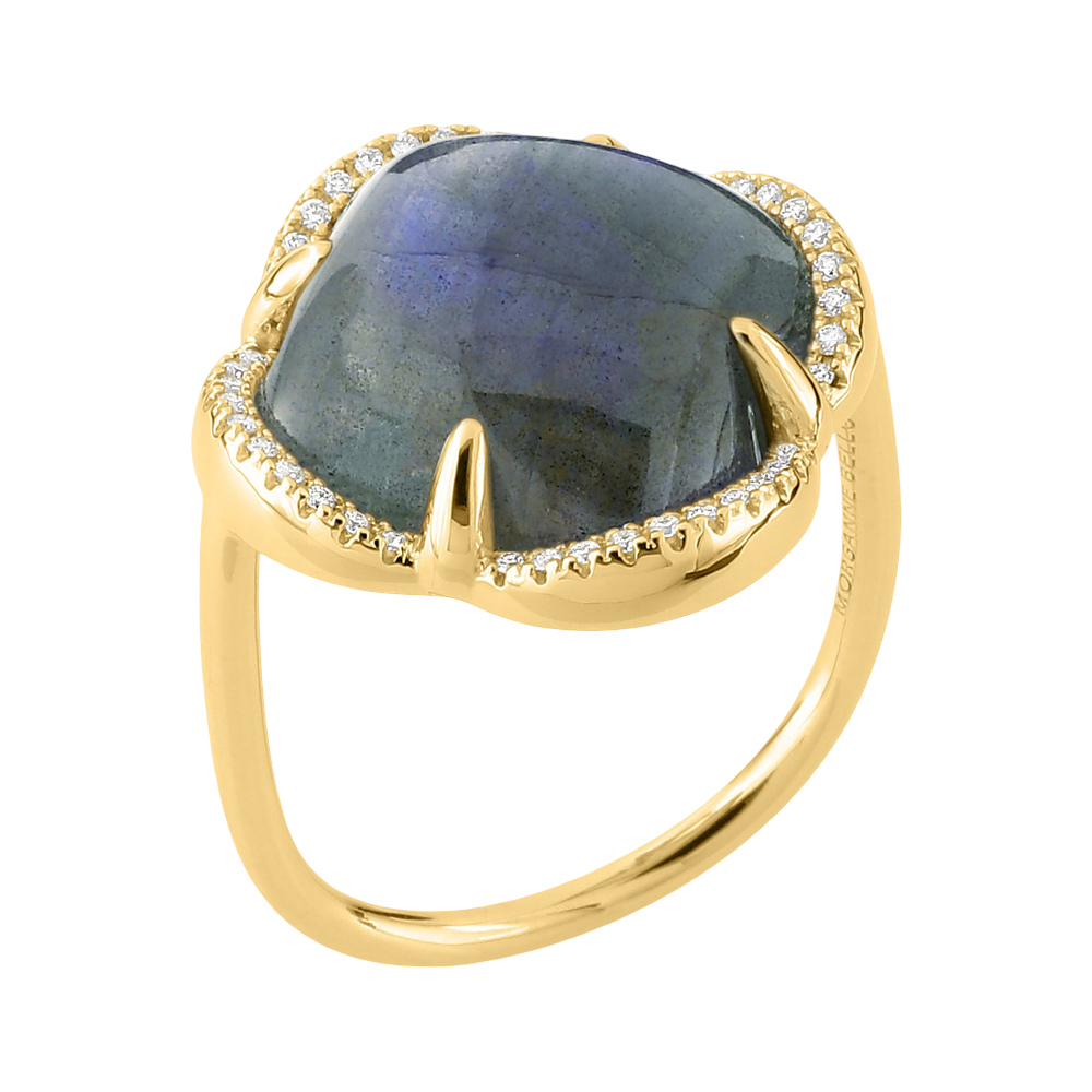 Bague, Labradorite, Entourage Diamants, Or Jaune