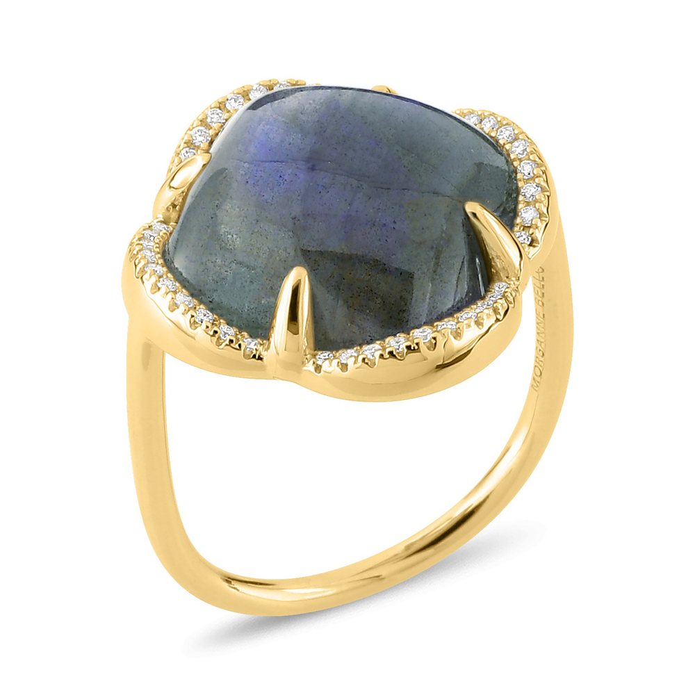 Bague, Labradorite, Entourage Diamants, Or Jaune