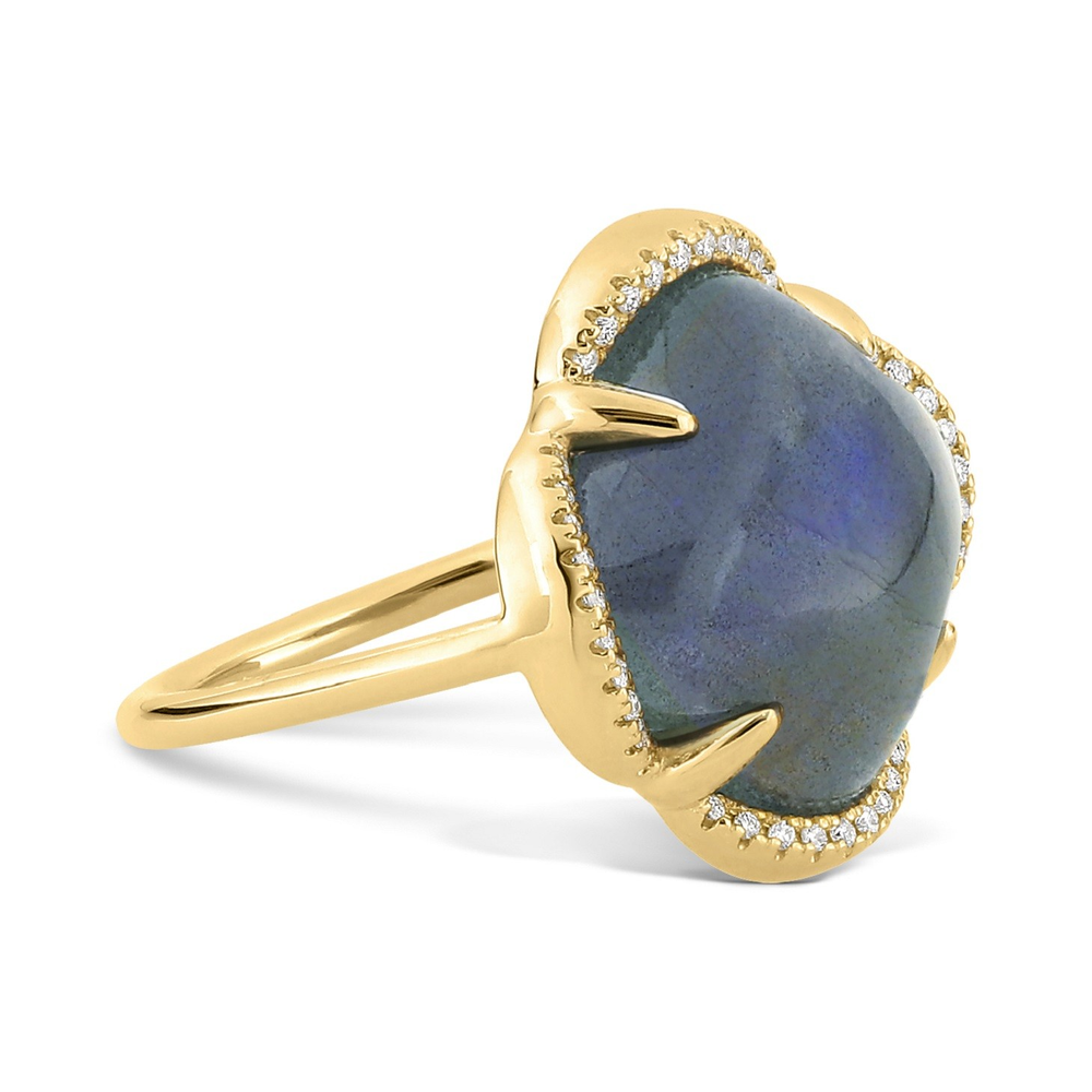 Bague, Labradorite, Entourage Diamants, Or Jaune - Bijouterie Aurea｜Morges