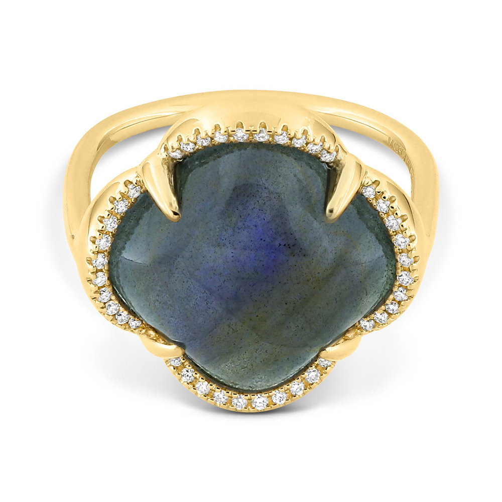 Bague, Labradorite, Entourage Diamants, Or Jaune
