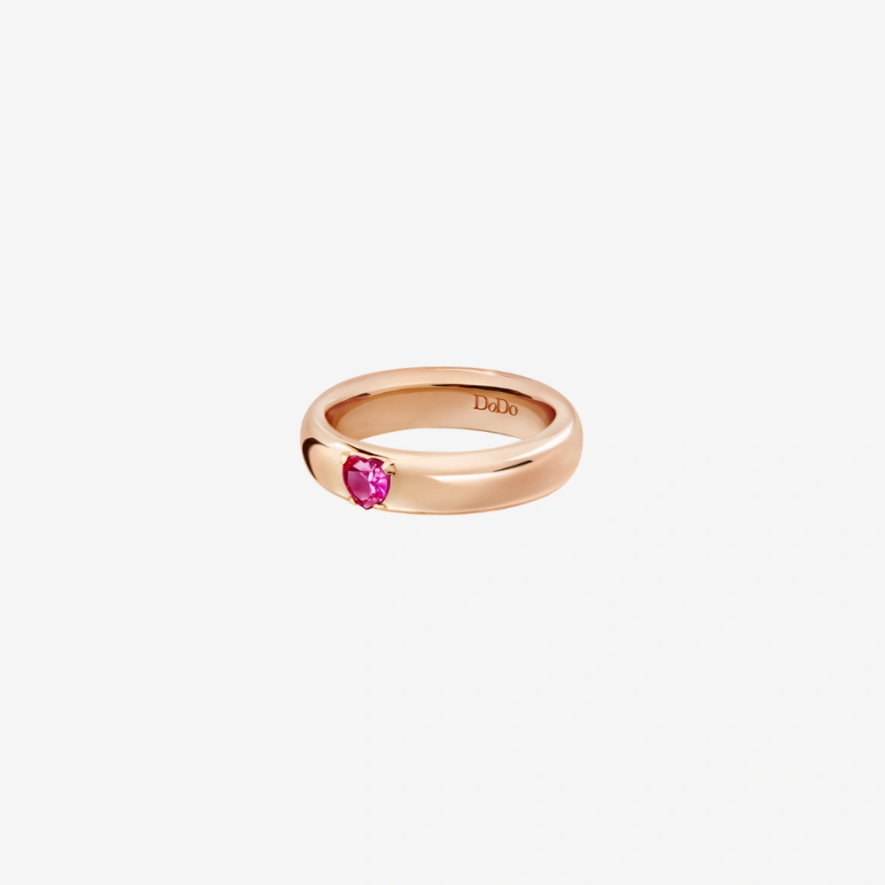 Bague Cœur Or Rose & Rubis Synthétique - Bijouterie Aurea｜Morges