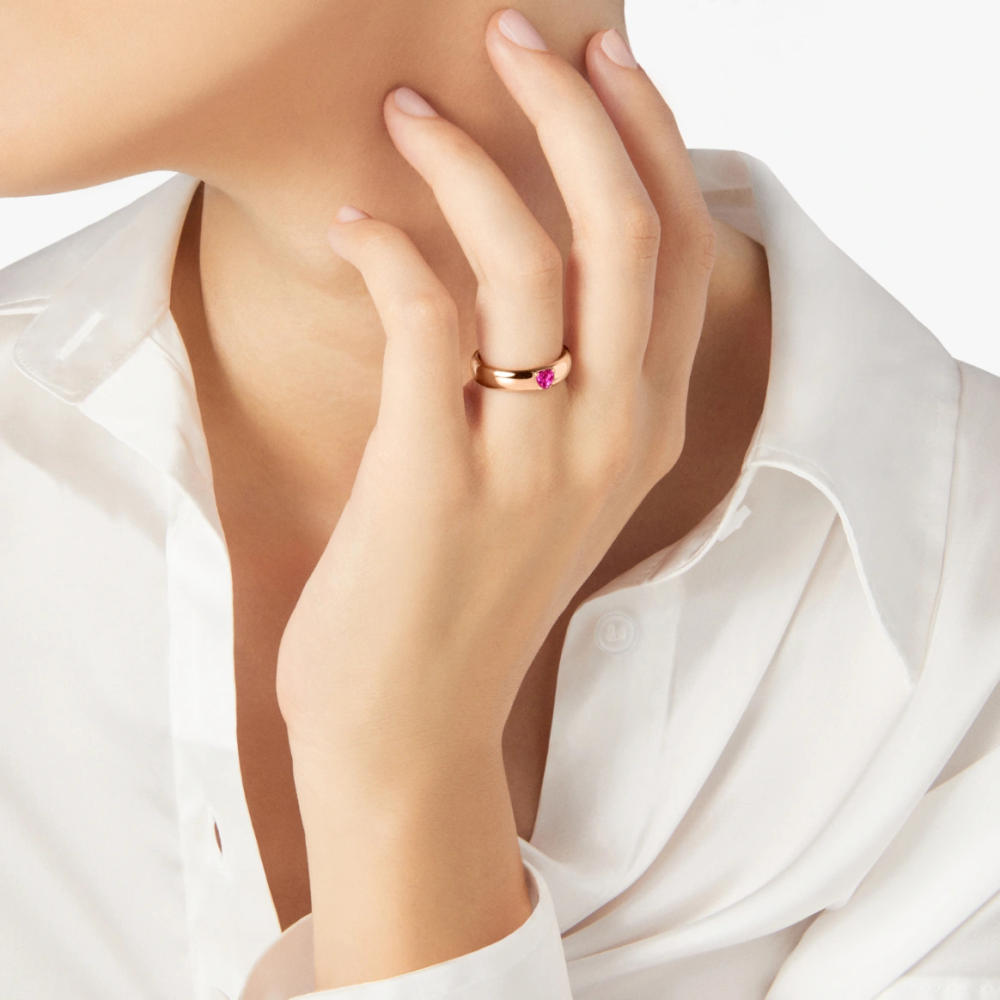 Bague Cœur Or Rose & Rubis Synthétique - Bijouterie Aurea｜Morges