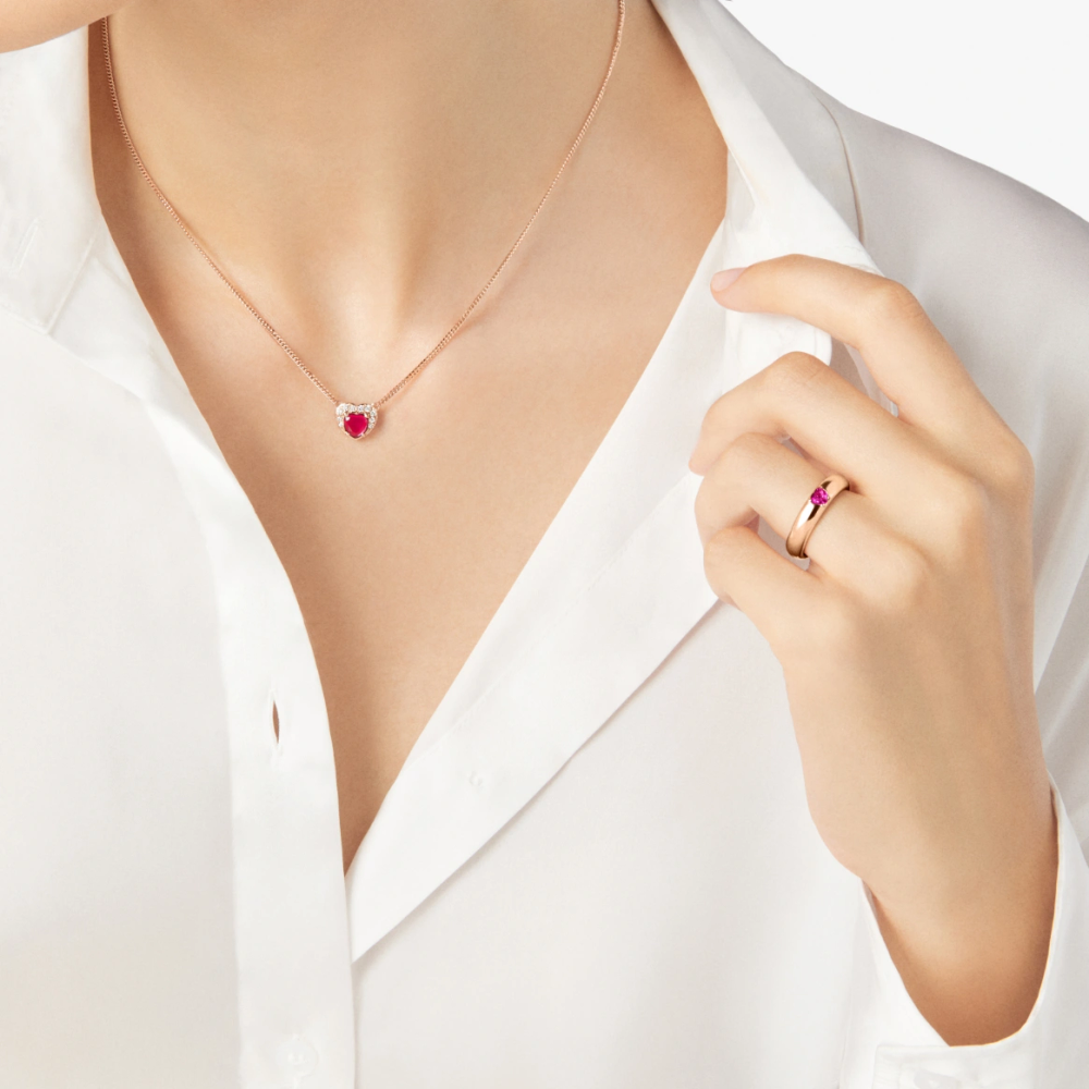 Bague Cœur Or Rose & Rubis Synthétique - Bijouterie Aurea｜Morges