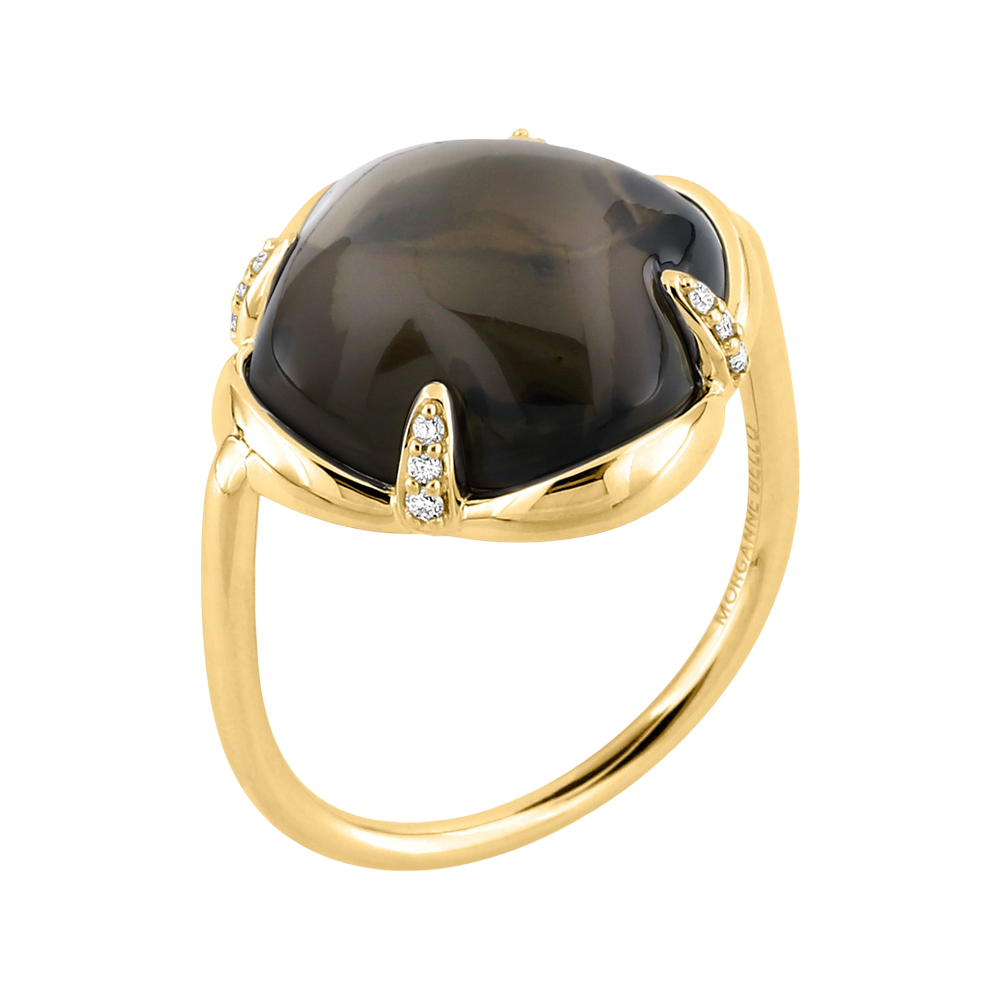Bague, Quartz Fumé, Diamants, Or Jaune