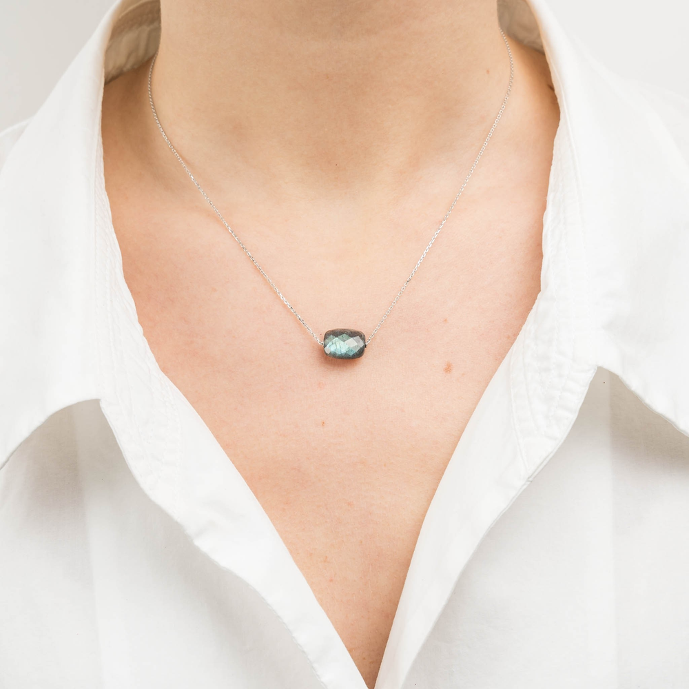 Collier, Labradorite, Or Blanc