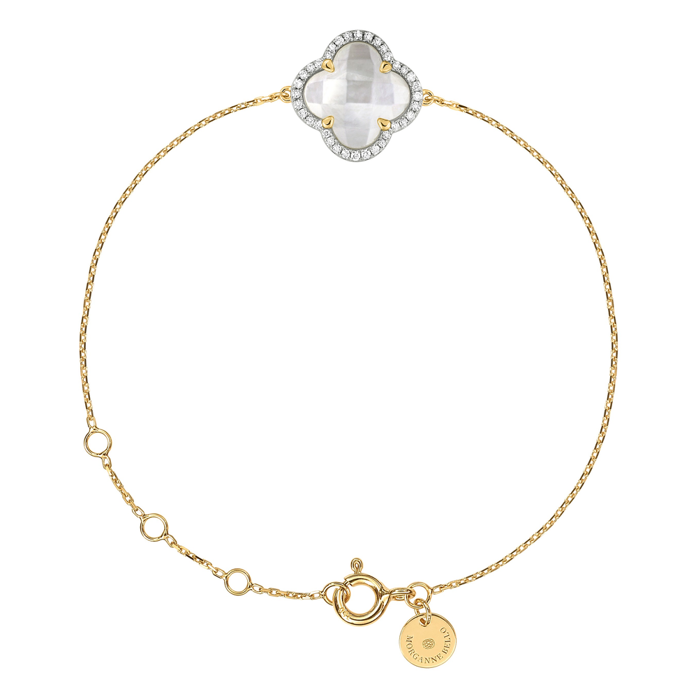 Bracelet, Nacre Blanche, Diamants, Or Jaune
