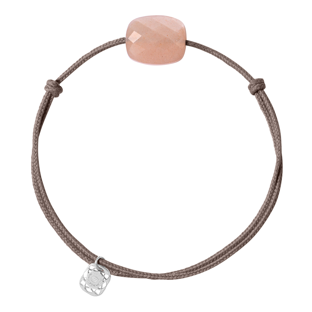 Bracelet, Pierre De Lune Peche, Cordon Taupe