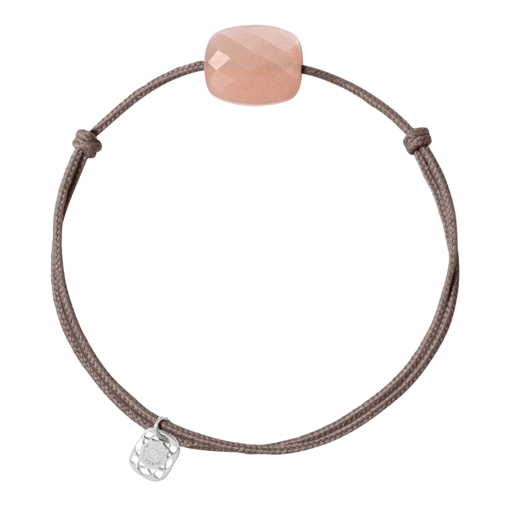 Bracelet, Pierre De Lune Peche, Cordon Taupe