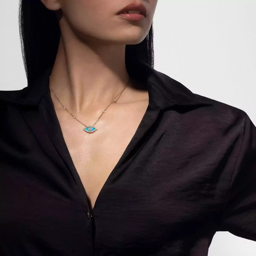 Collier Lucky Eye turquoise Collier diamant en or rose et Turquoise Lucky Eye