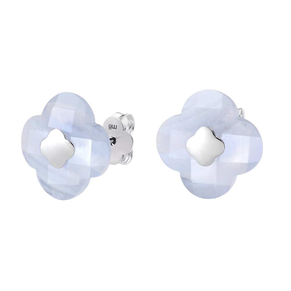 Puces, Agate Bleue Dentelle, Or Blanc