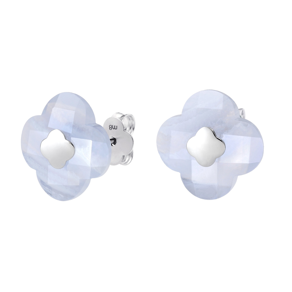 Puces, Agate Bleue Dentelle, Or Blanc
