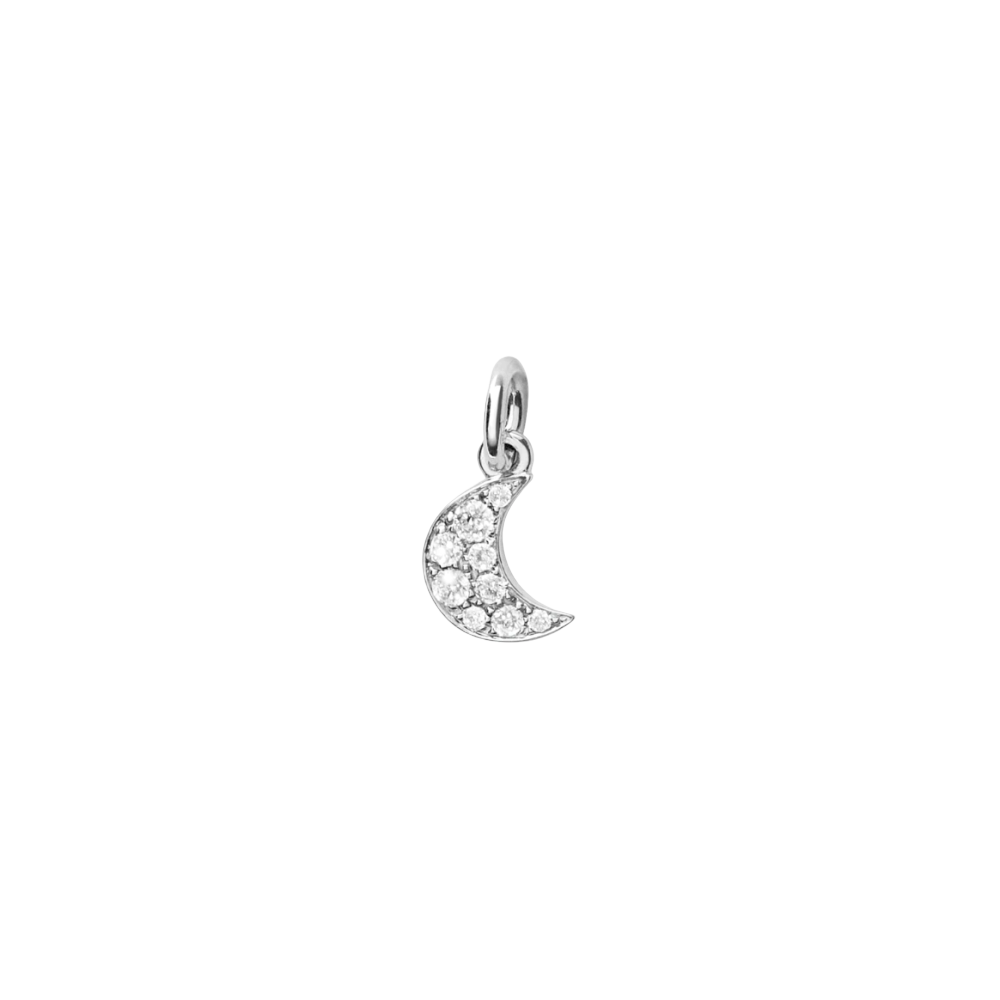 Pendentif Lune Or Blanc & Diamants Blancs - Bijouterie Aurea｜Morges
