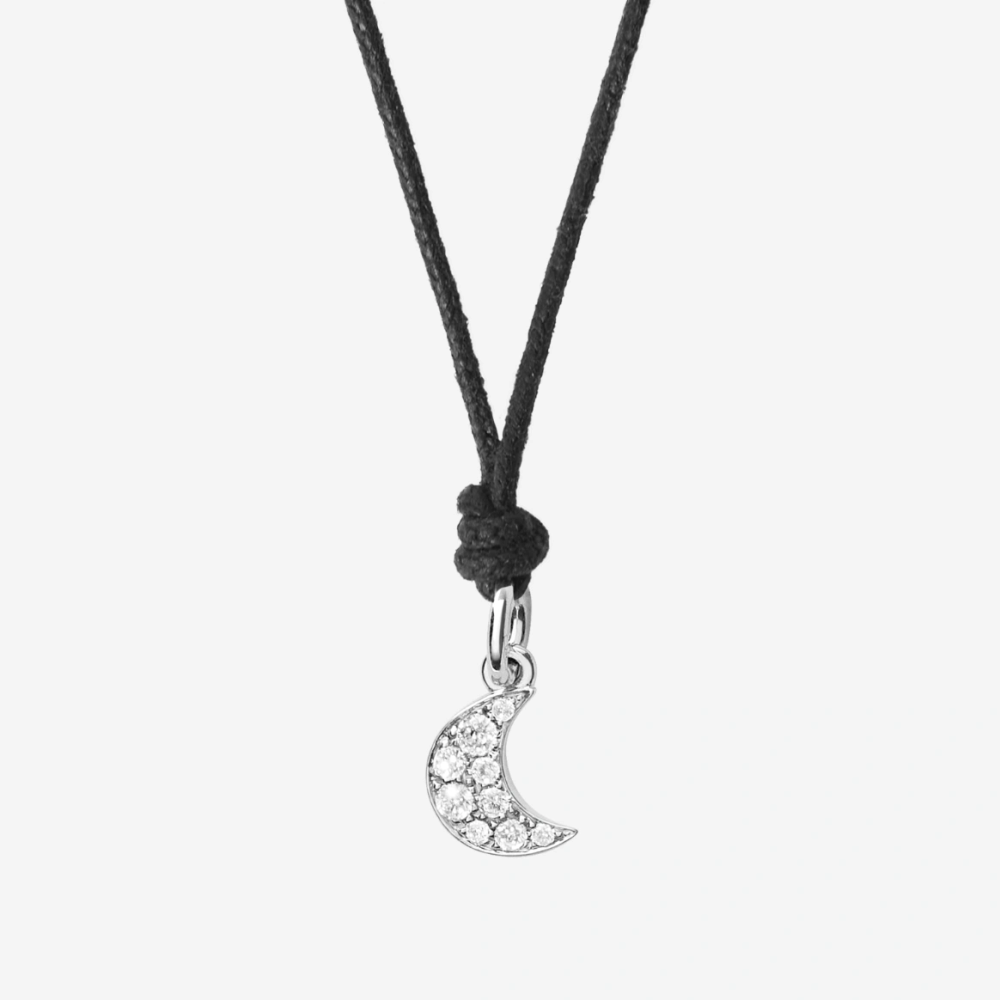 Pendentif Lune Or Blanc & Diamants Blancs - Bijouterie Aurea｜Morges