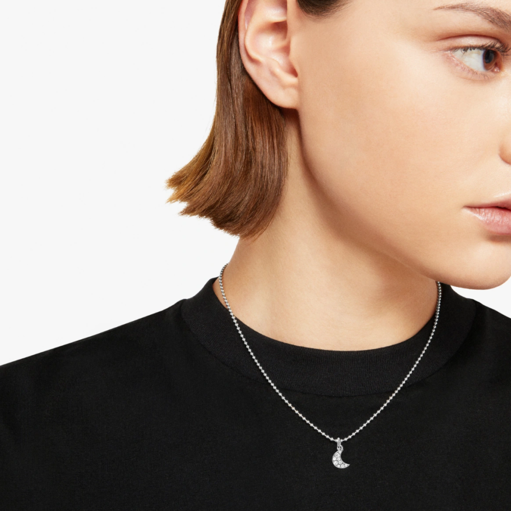 Pendentif Lune Or Blanc & Diamants Blancs - Bijouterie Aurea｜Morges