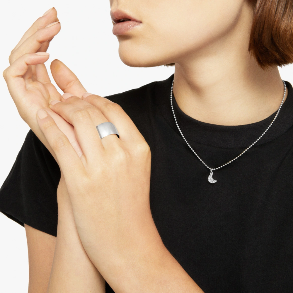 Pendentif Lune Or Blanc & Diamants Blancs - Bijouterie Aurea｜Morges