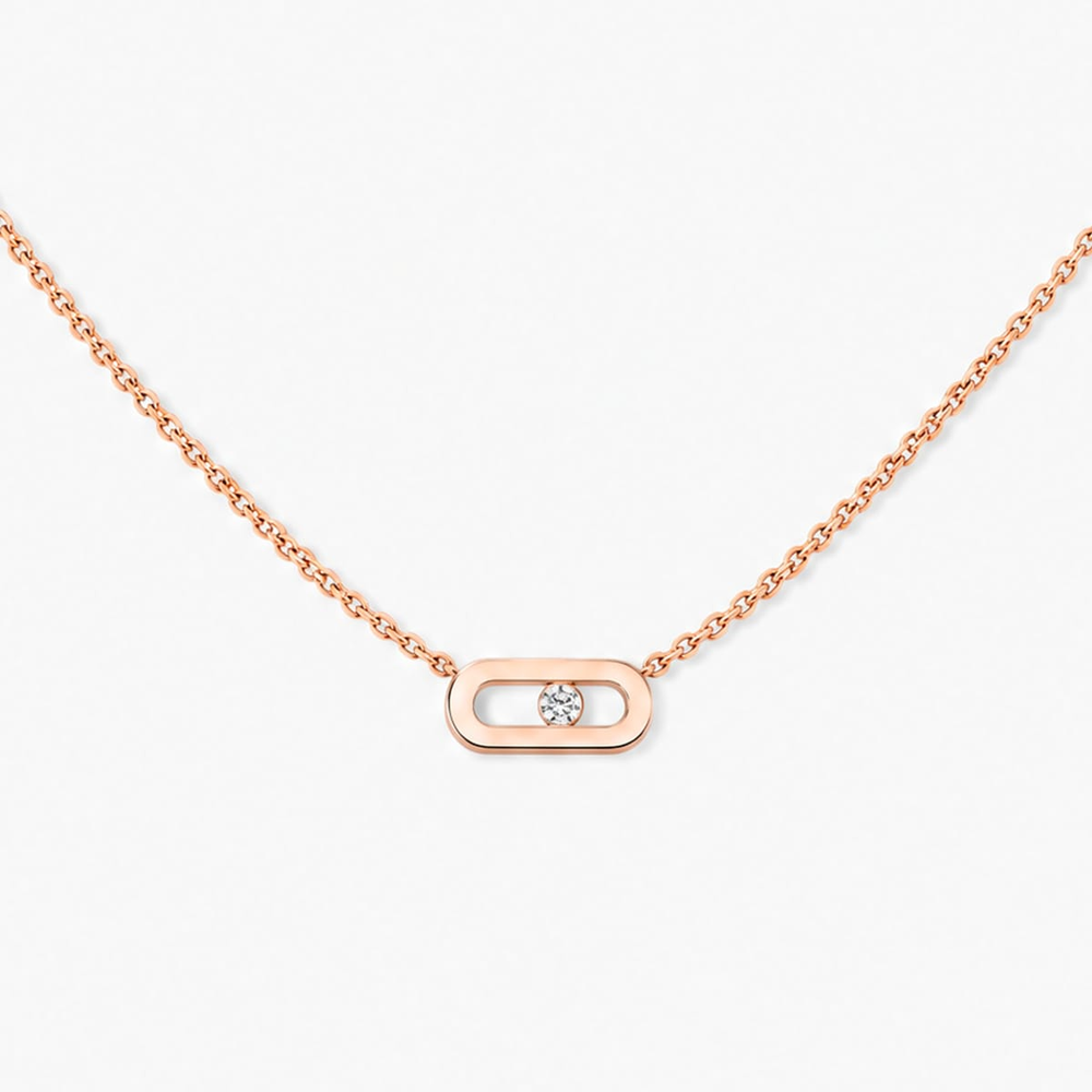 Collier Move Uno, mini modèle Collier Move Uno en or rose 18 carats, motif serti d'un diamant mobile taille brillant en son centre.