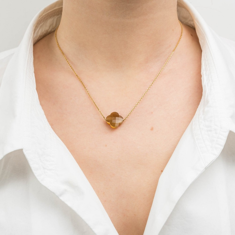 Collier, Pierre De Soleil Doré, Or Jaune
