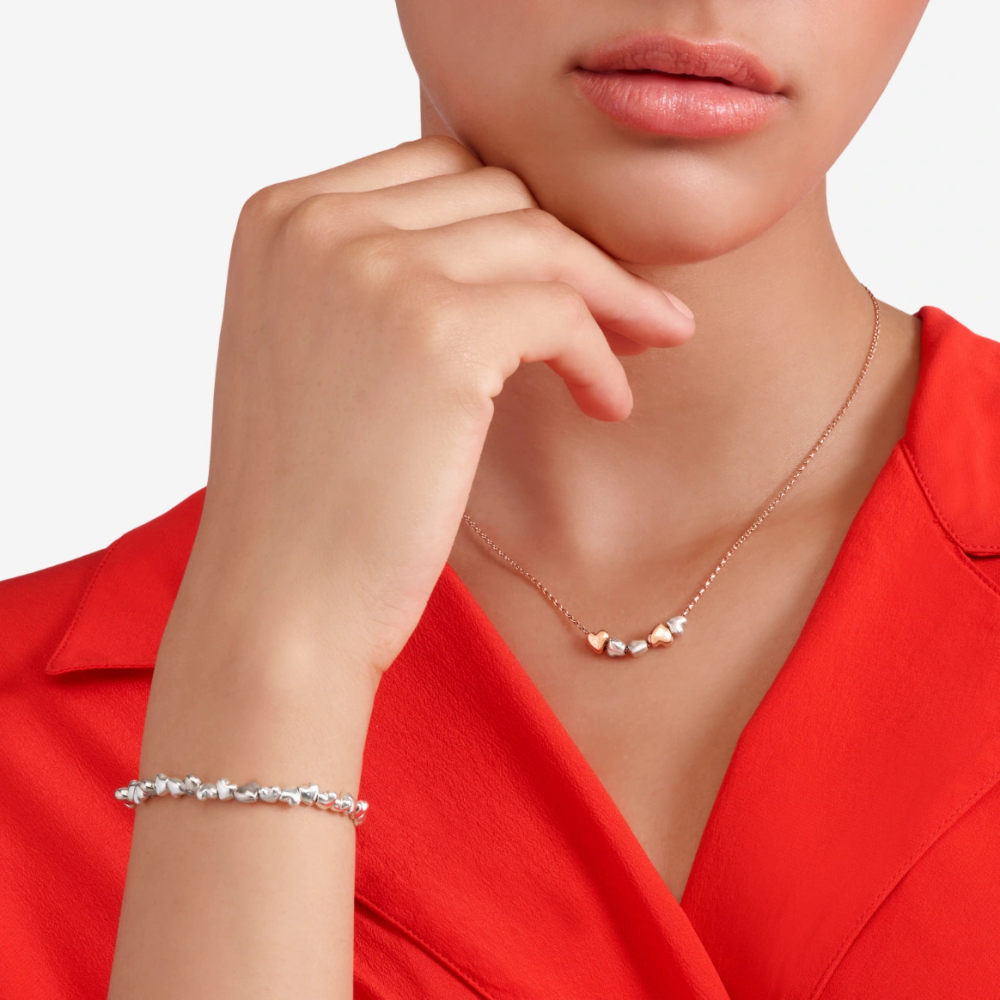 Collier Cœur Or Rose Et Argent