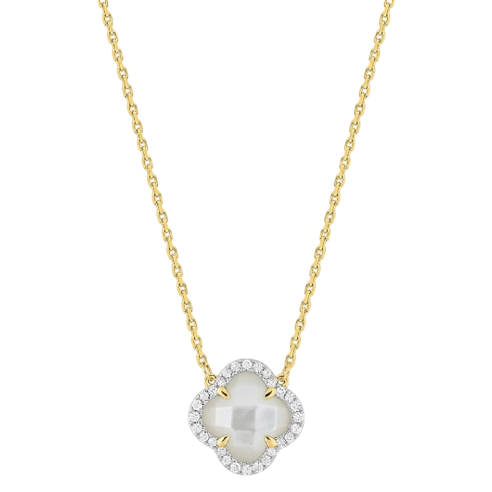 Collier, Mini Nacre Blanche, Diamants, Or Jaune
