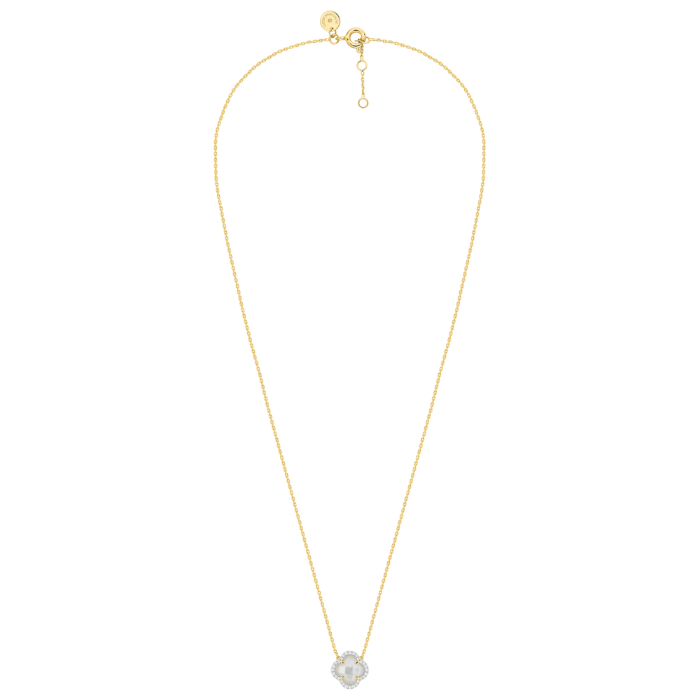 Collier, Mini Nacre Blanche, Diamants, Or Jaune