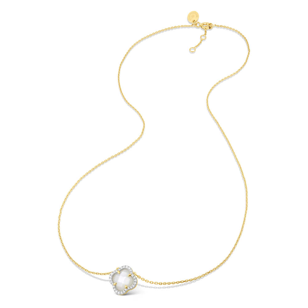 Collier, Mini Nacre Blanche, Diamants, Or Jaune