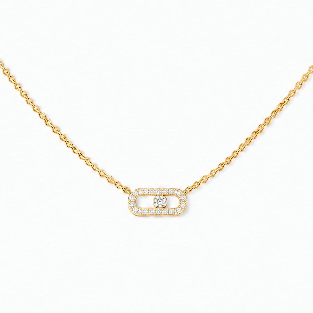 Collier Move Uno pavé, mini modèle Collier Move Uno en or jaune 18 carats, motif serti de diamants taille brillant et d'un diamant mobile en son centre.