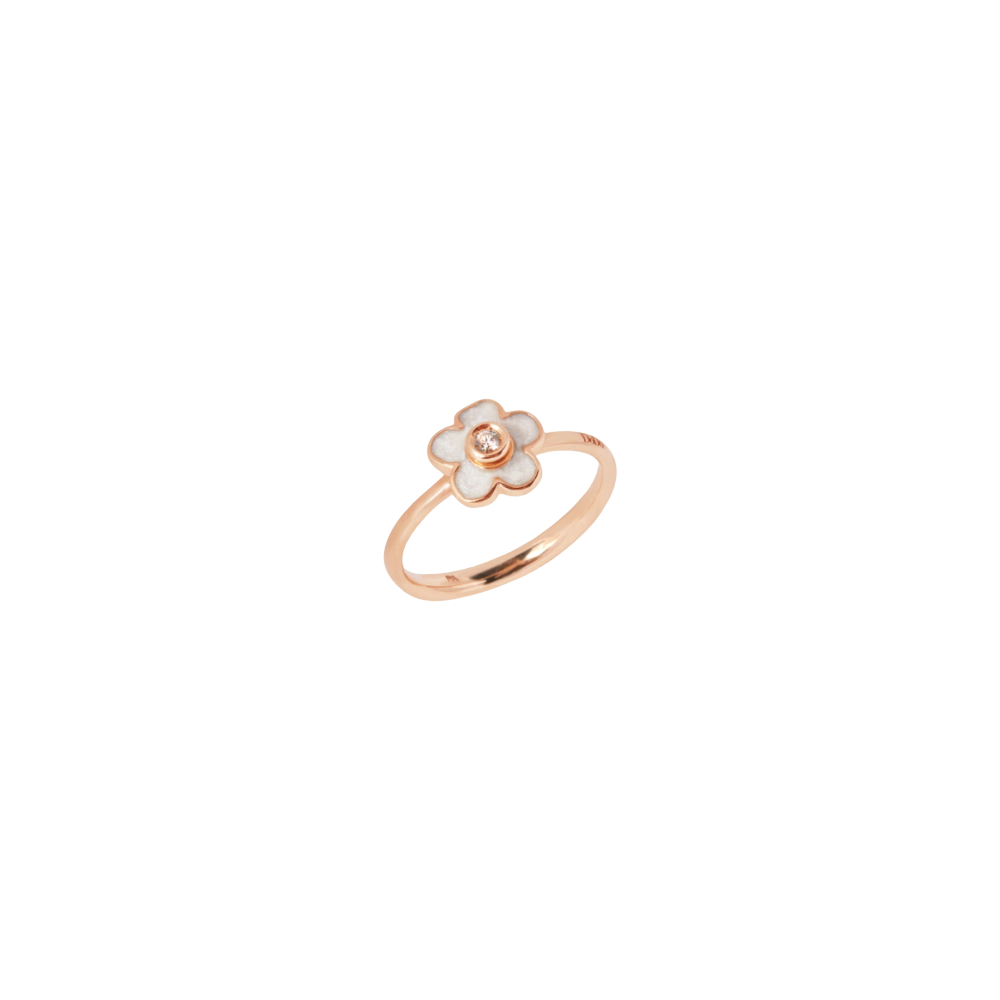 Bague Fleur Or Rose, Émail & Diamant